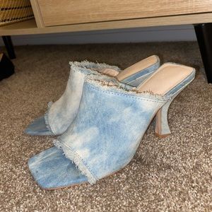 Denim Wash Heeled Mules